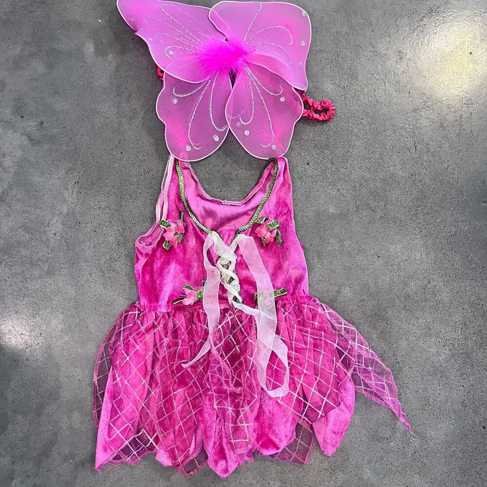 Garden Fairy Pink wings halloween costume toddler girls 3T-4T dress up role play